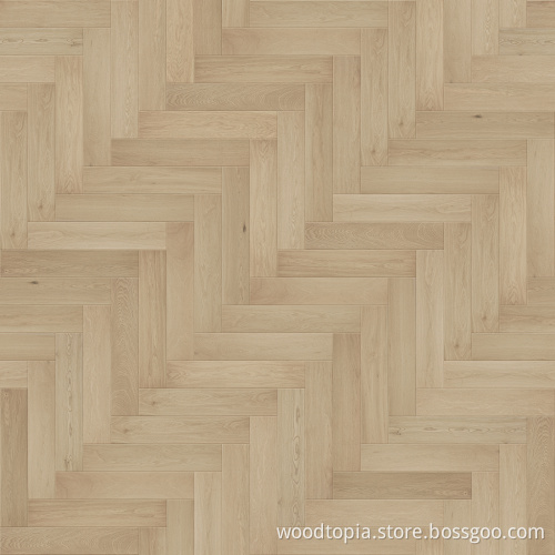 Lantai kayu herringbone dengan permukaan yang disikat